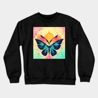 butterfly, flower, floral, gold, beautiful, blue, cute, colorful Crewneck Sweatshirt